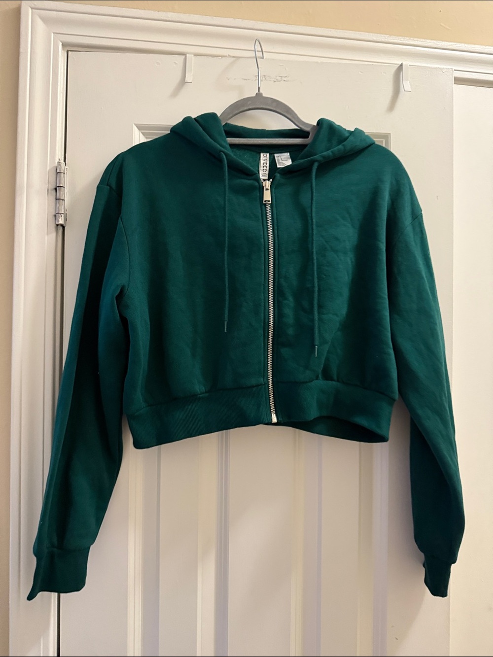H&M Dark Green Cropped Zip Hoodie